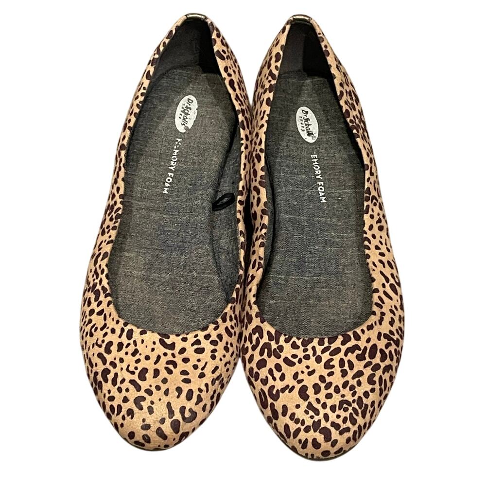 Dr. Scholls Womens Leopard Print Flats 9.5 Slip On Comfort Travel Ballet